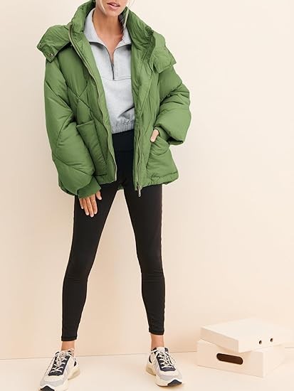 Dellytop Womens Zipper Hooded Puffer Jacket Long Sleeve Winter Warm Down Coats with Pockets