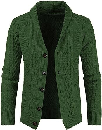 JMIERR men's casual long sleeve green fruit collar button-up floral knit cardigan sweater with pockets