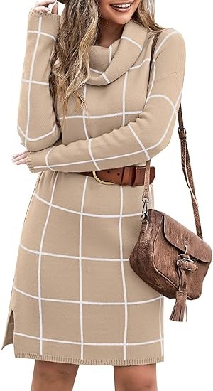 luvamia Women's casual turtleneck Knit sweater Comfortable mesh pullover sweater dress
